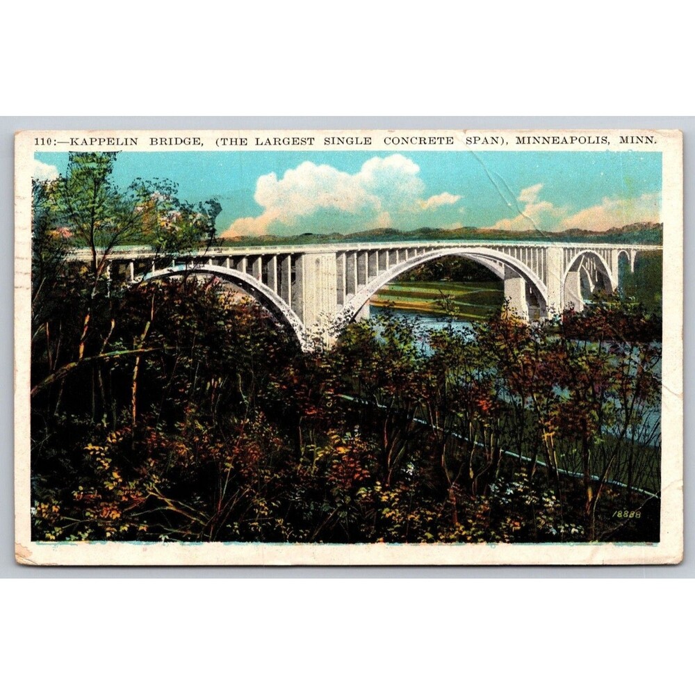 Vtg 1928 Postcard Minneapolis MN Cappelen Memorial Bridge Franklin Ave 2-Cent